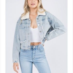 Denim shearling crop jacket